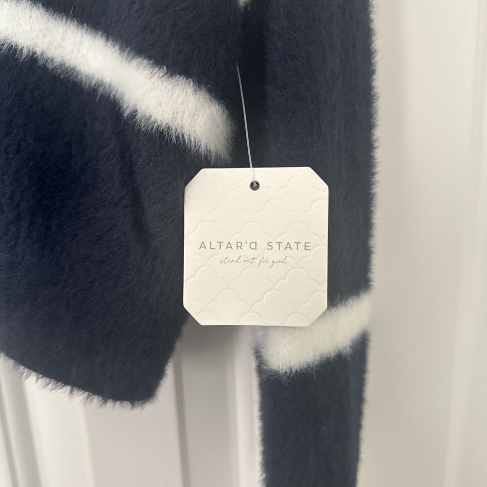 Altar'd State Blue and White Cropped Sweater